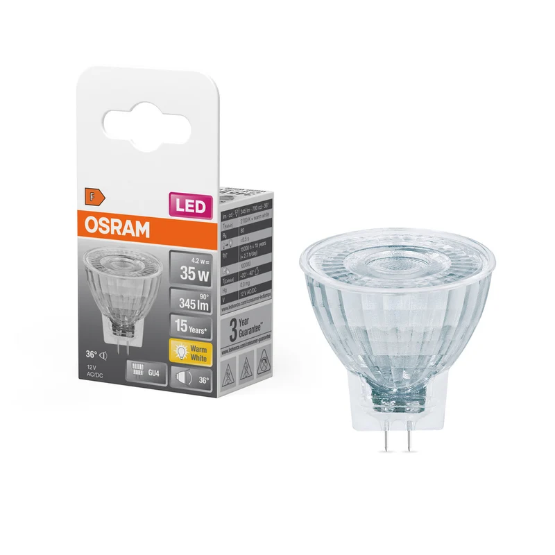 Lámpara reflectora LED OSRAM LED STAR MR11 12 V 4,2 W 827 GU4, 345 lm, 2700 K, blanco cálido