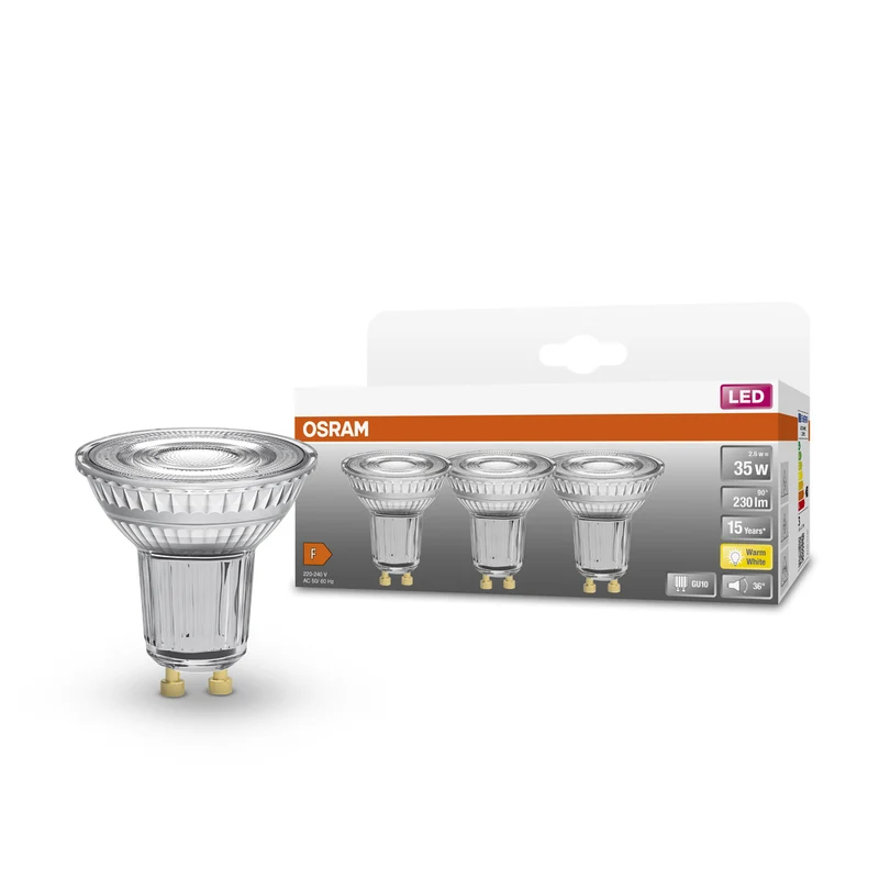 Lámpara reflectora LED OSRAM LED STAR PAR16 2,6 W 827 GU10, 230 lm, 2700 K, blanco cálido, paquete de 3
