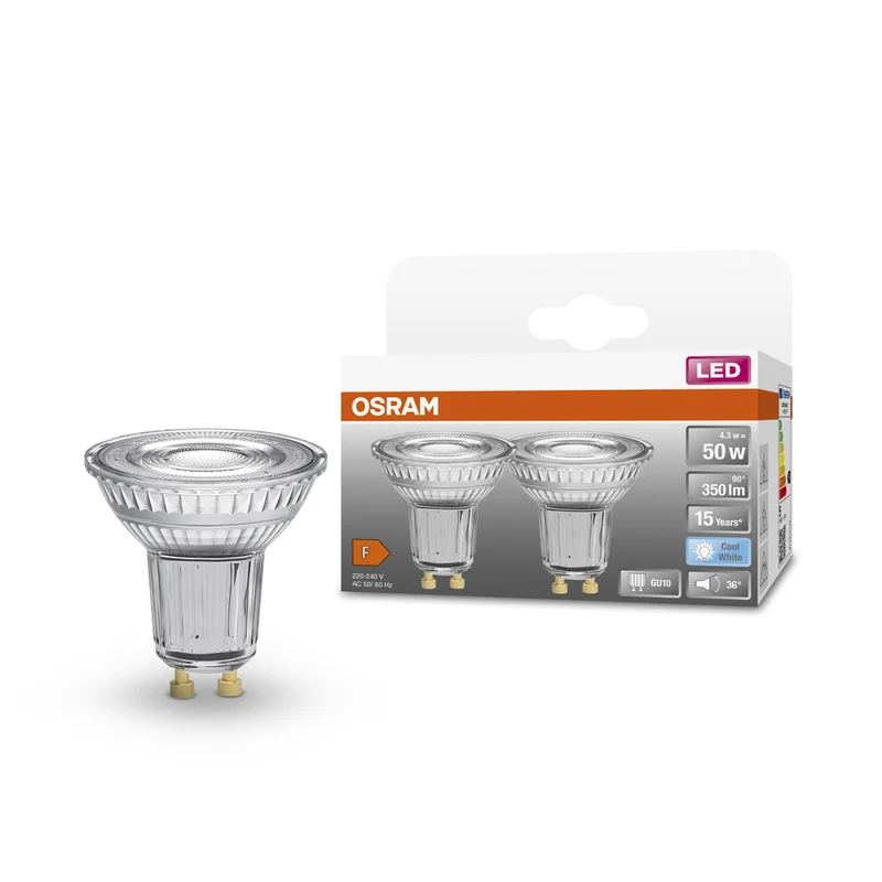 Lámpara reflectora LED OSRAM LED STAR PAR16 4,3 W 840 GU10 350 lm, 4000 K, blanco frío, paquete de 2
