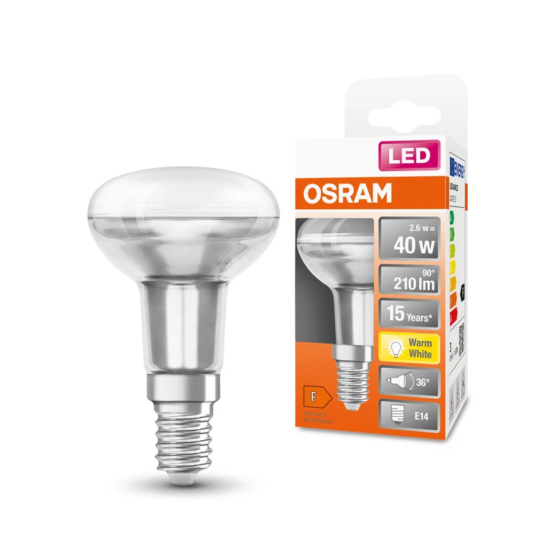 Lámpara LED OSRAM LED STAR R50 2,6 W 827 E14, 210 lm, 2700 K, Blanco cálido