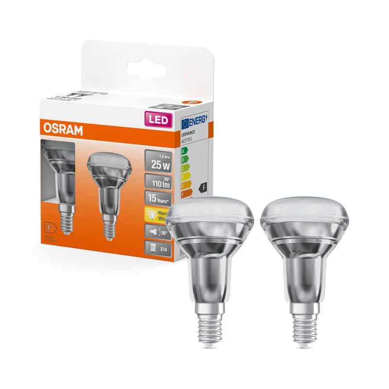 Lámpara LED OSRAM LED STAR R50 1,5 W 827 E14, 110 lm, 2700 K, blanco cálido, paquete de 2