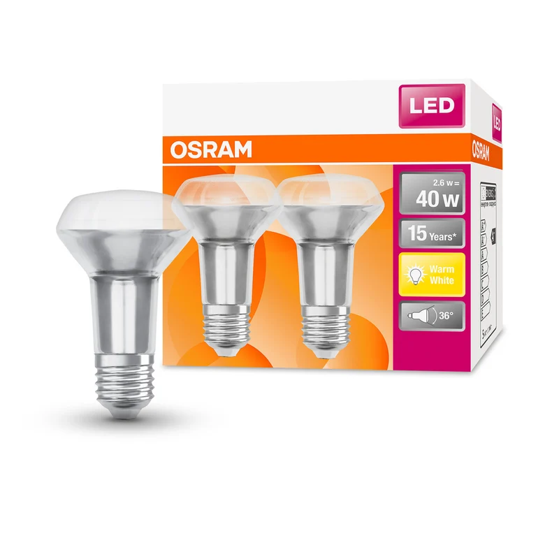 Lámpara LED OSRAM LED STAR R63 2,9 W 827 E27, 210 lm, 2700 K, blanco cálido, paquete de 2