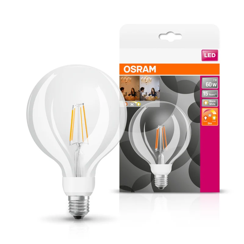 Lámpara LED OSRAM SUPERSTAR CLASSIC GLOBE GLOWdim 7W 822…827 E27, 806 lm, 2200…2700 K, blanco cálido regulable