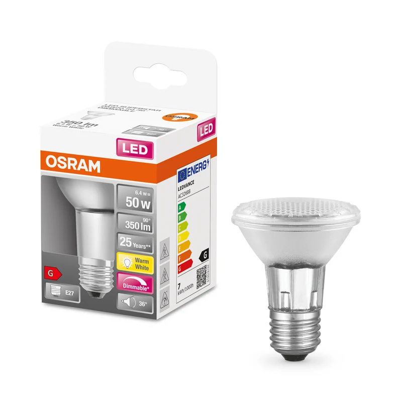 Lámpara LED OSRAM SUPERSTAR PAR20 6,4 W 927 E27, 350 lm, 2700 K, Blanco cálido