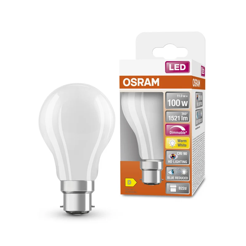 Lámpara LED OSRAM SUPERSTAR PLUS CLASSIC A FILAMENTO 11W 927 Frosted B22d, 1521 lm, 2700 K, Blanco cálido