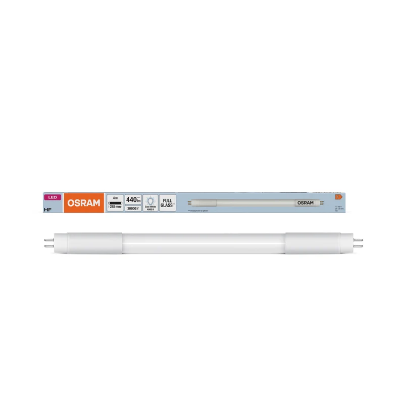 OSRAM LED TUBE T5 HF SHORT en tubo, con casquillos a ambos extremos, lámpara, cristal sin plomo, mate, 4 W, (antes 8 W), 400 lm, blanco frío, 4000 K, 30 000 h, CRI 80