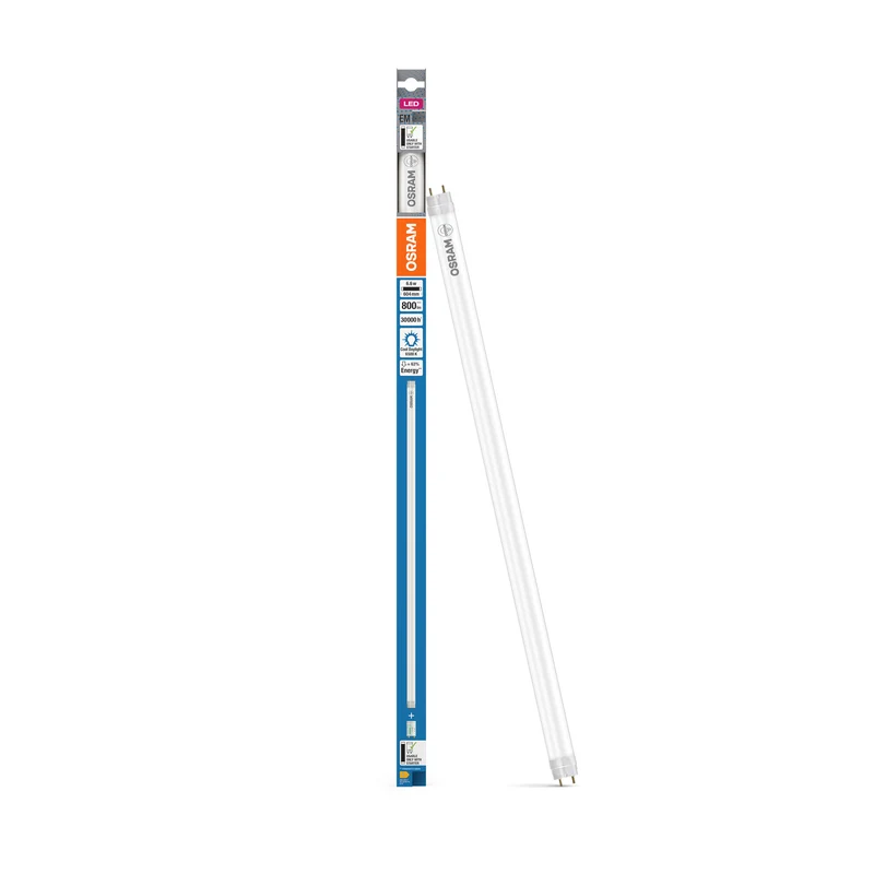 OSRAM LED TUBE T8 EM PLASTIC en formato de tubo, con casquillos a ambos extremos, tubo LED, mate, 6,6 W, (antes 18 W), 800 lm, blanco frío, 6500 K, 30 000 h, CRI 80