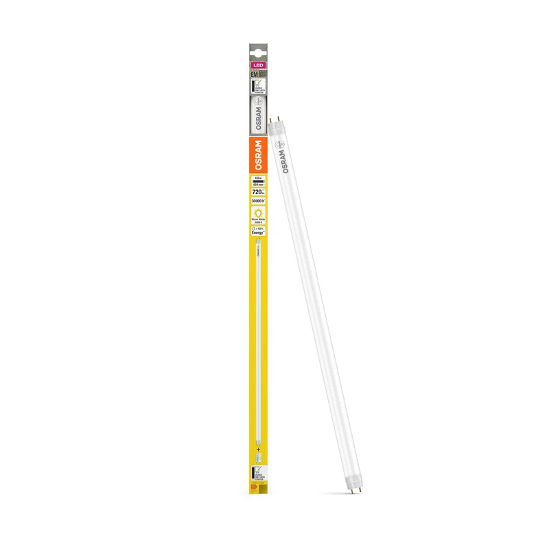 OSRAM LED TUBE T8 EM PLASTIC, tubo con casquillos a ambos extremos, tubo LED, acabado mate, 6,6 W, (antes 18 W), 720 lm, blanco cálido, 3000 K, 30 000 h, CRI 80