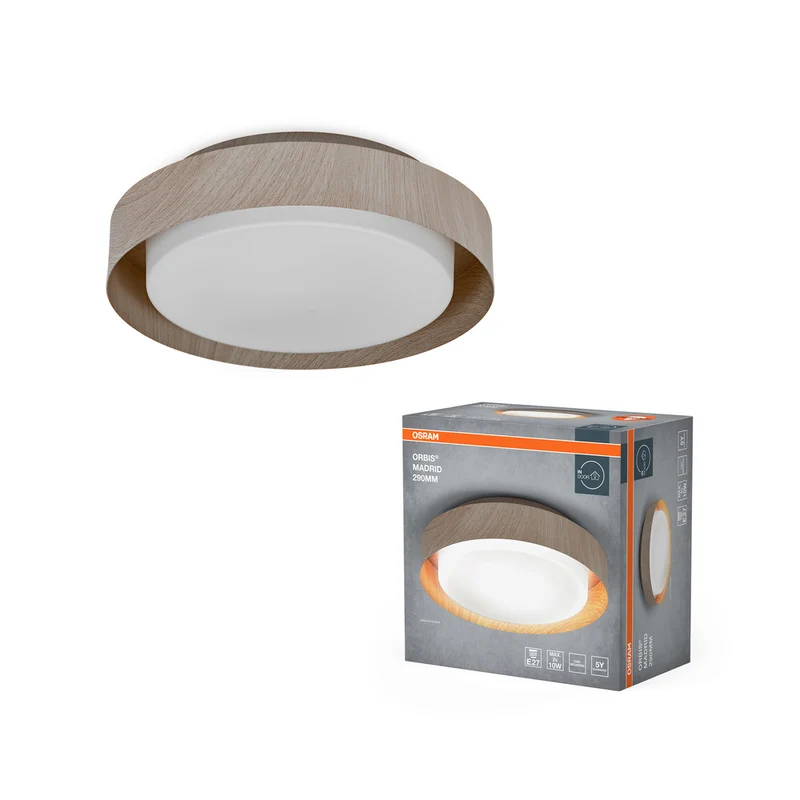 Lámpara de techo OSRAM ORBIS MADRID 290 mm, color madera, E27