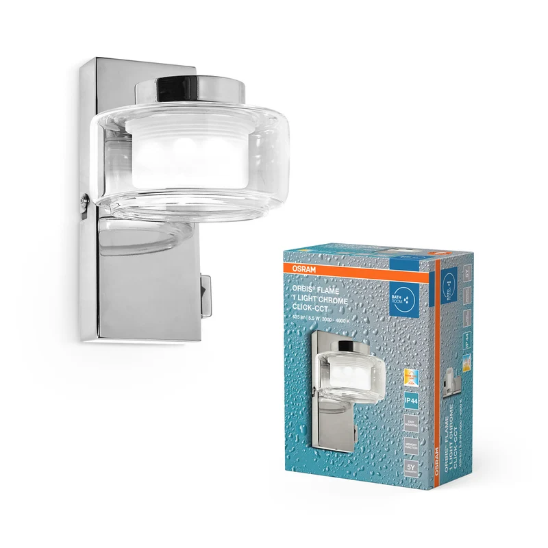 Aplique de baño OSRAM ORBIS Flame 5,5 W Click CCT IP44 Cromo