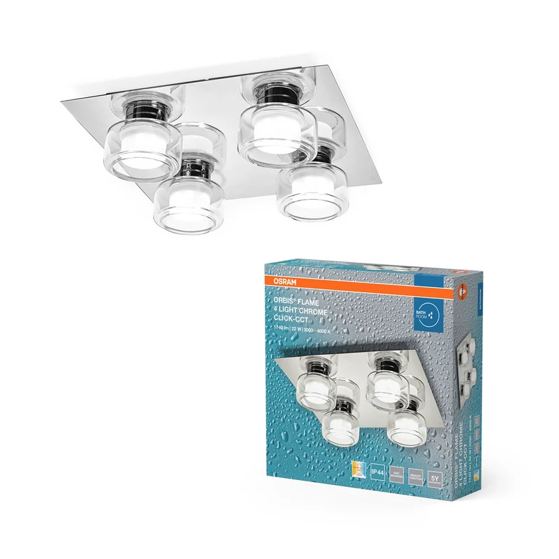 Lámpara de techo para baño OSRAM ORBIS Flame de 22 W, clic, CCT, IP44, cromada