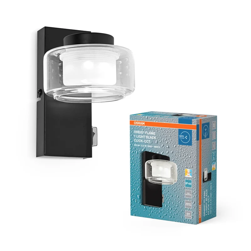 Aplique de baño OSRAM ORBIS Flame 5,5 W Click CCT IP44 Negro