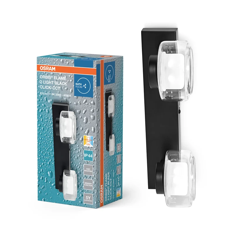 Aplique de baño OSRAM ORBIS Flame 11W Click CCT IP44 Negro