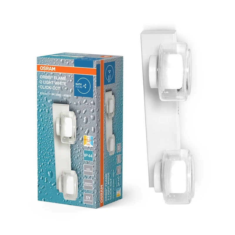 Aplique de baño OSRAM ORBIS Flame 11W Click CCT IP44 Blanco