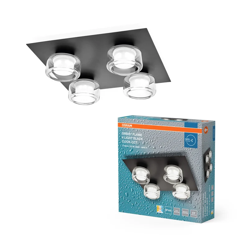 Lámpara de techo para baño OSRAM ORBIS Flame de 22 W, clic, CCT, IP44, color negro