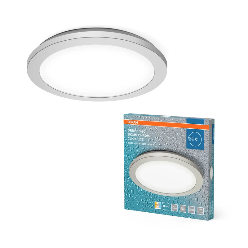 Lámpara de techo para baño OSRAM ORBIS Disc 30 cm 22 W Click CCT IP44 Cromo