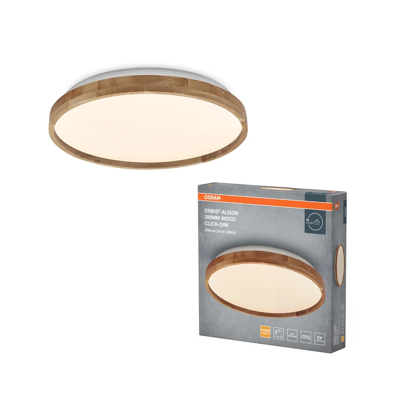 Lámpara de techo OSRAM ORBIS Alison 24W regulable Click-DIM 395mm decoración madera