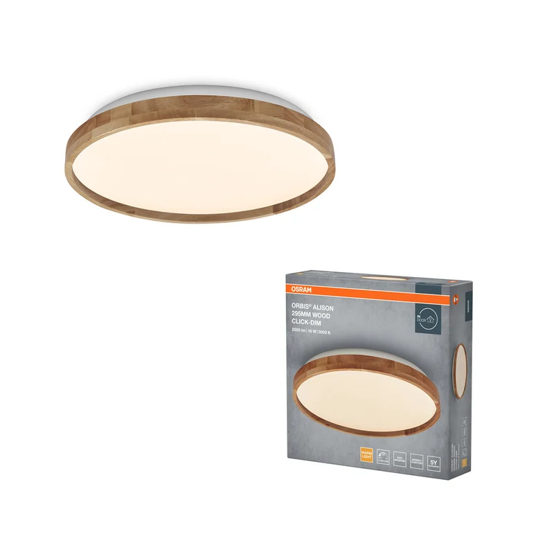 Lámpara de techo OSRAM ORBIS Alison 16W regulable Click-DIM 295mm decoración madera