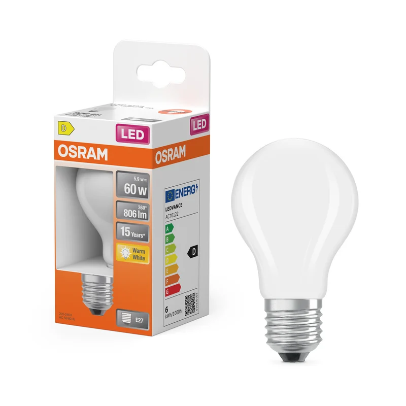 Lámpara LED OSRAM LED Retrofit Classic A mate (ex 60W) 7W / 2700K blanco cálido E27
