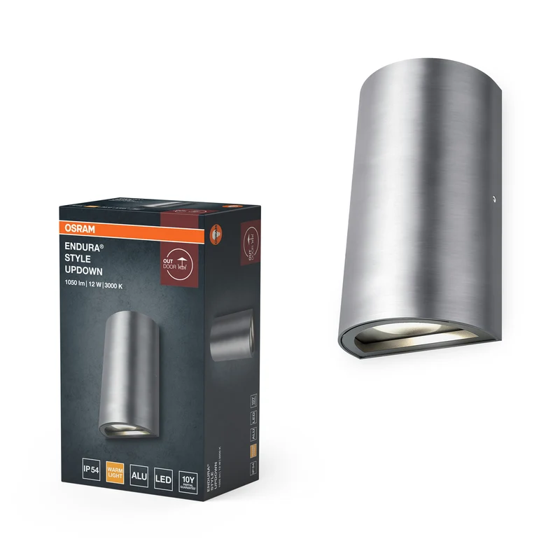 Aplique LED para exterior de OSRAM, 3000 K, aplique UpDown, 1050 lm, 12 W, aluminio, IP44, IK03, haz amplio, con accesorios de montaje
