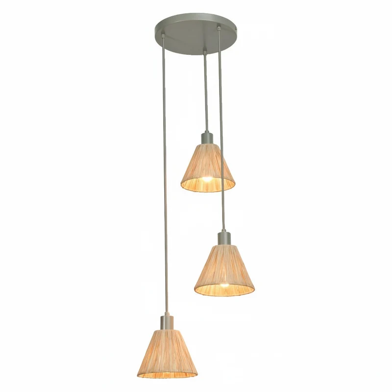 Lámpara colgante OSRAM DECOR con placa de rafia verde, 3 bombillas E27