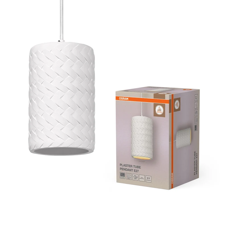 Lámpara colgante de yeso OSRAM DECOR, tubo de yeso, E27, 140 mm