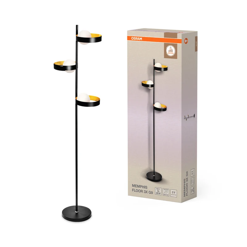 Lámpara de pie OSRAM DECOR Memphis, negra/dorada, casquillo G9