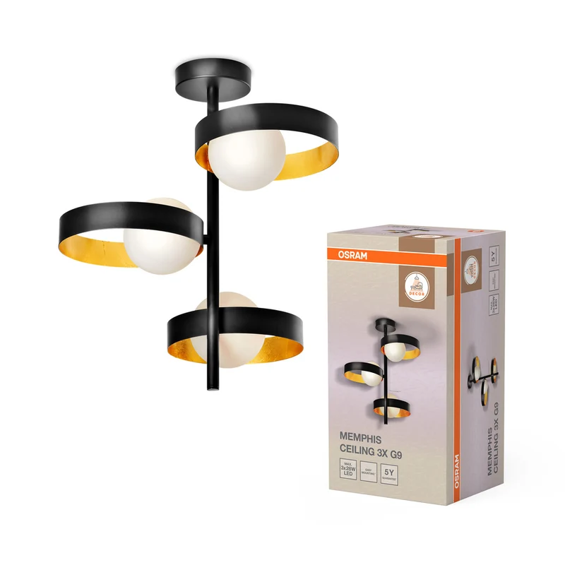 Lámpara de techo OSRAM DECOR Memphis, negra/dorada, G9