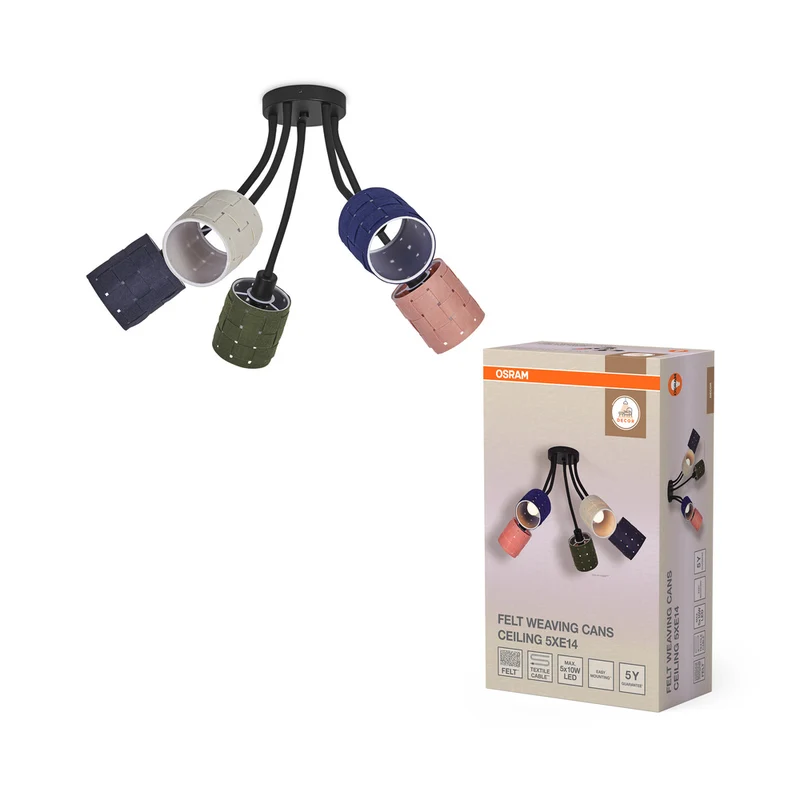 Lámpara de techo OSRAM DECOR con latas de fieltro tejido, 5 bombillas E14