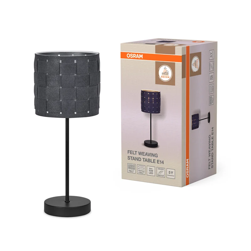 Lámpara de mesa OSRAM DECOR con soporte de fieltro tejido, gris, E14
