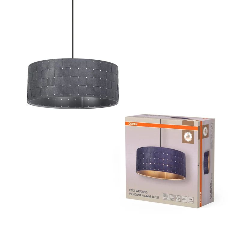 Lámpara colgante OSRAM DECOR con tejido de fieltro decorativo, gris oscuro, 3 bombillas E27