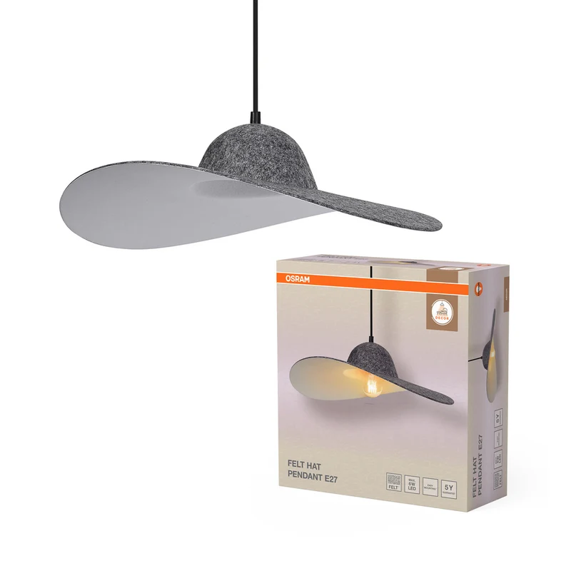 Lámpara colgante OSRAM DECOR con forma de sombrero de fieltro, gris oscuro, E27