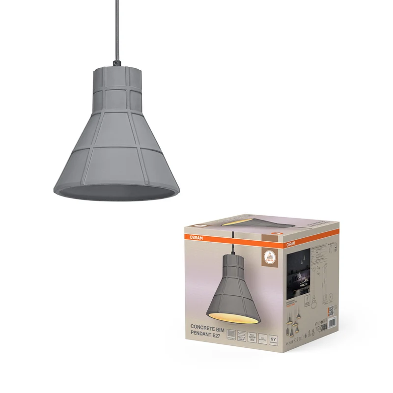 Lámpara colgante de hormigón OSRAM DECOR, E27, 200 mm