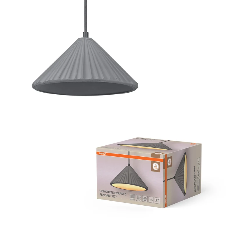 Lámpara colgante piramidal de hormigón OSRAM DECOR, E27, 250 mm