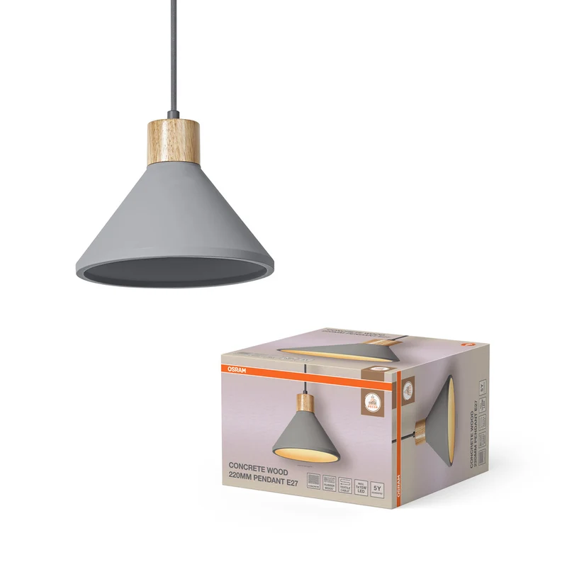 Lámpara colgante OSRAM DECOR Concrete Wood, E27, 220 mm