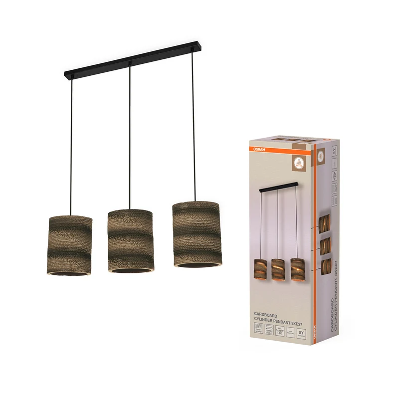 Lámpara colgante OSRAM DECOR, cilindro de cartón marrón, 3 bombillas E27
