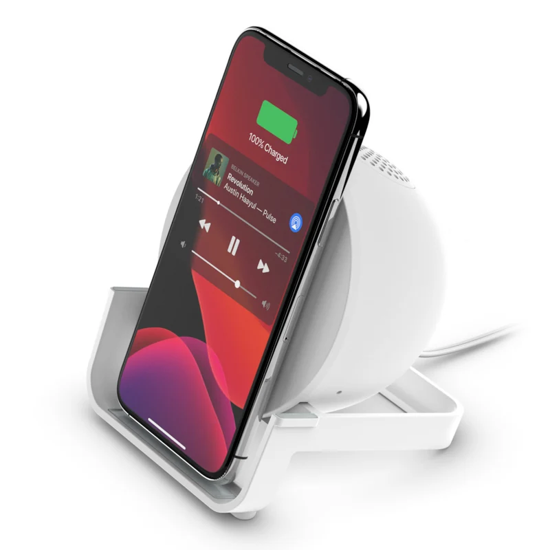 Soporte de carga inalámbrica + altavoz BOOST↑CHARGE™ de Belkin - Blanco