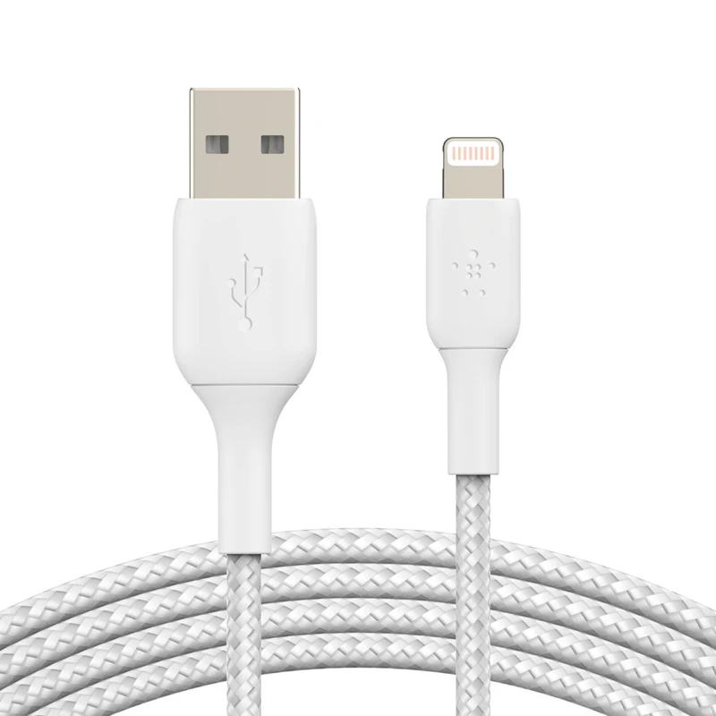 Cable de carga lightning a USB-A trenzado BOOST↑CHARGE™ de Belkin - Blanco