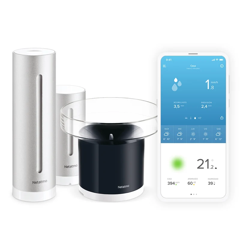 Pack de estación meteorológica y pluviómetro inteligentes de Netatmo