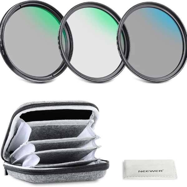 Kit de Filtros Neewer 67mm - UV + CPL + ND4 - Vidrio Óptico Multicapa - Con Estuche Rígido