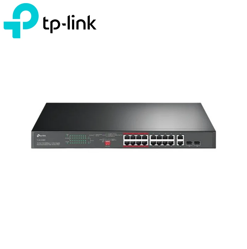Switch de 16 Puertos PoE+ Fast Ethernet con 2 Puertos Gigabit RJ45 y 2 Puertos Combo Gigabit SFP TL-SL1218MP (UN) Marca: TP-LINK