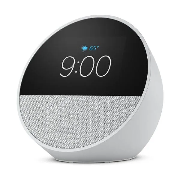 Corneta Inteligente Amazon Echo Spot con Alexa – 15W – Wi-Fi – Bluetooth – Reloj Despertador – Generación 2024 – Blanco Glaciar