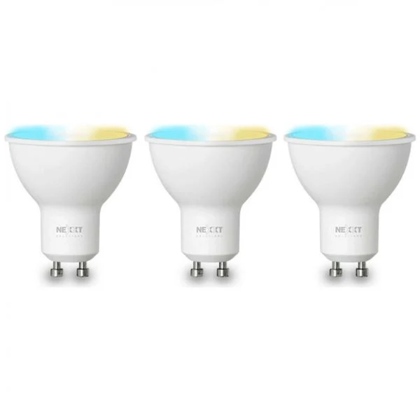 Bombilla Nexxt LED Inteligente Wi-Fi 110V GU10 – NHB-W310 – Blanco Regulable – Empaque 3 Unidades