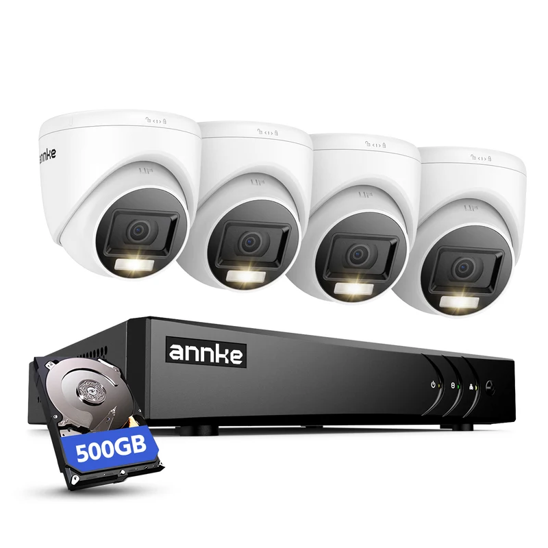 ANNKE 4x2MP Sistema Cámaras de Seguridad Cableadas,500GB HDD,Grabación 24/7, 1920 X 1080 Fil Extérieure Caméras de Vidéosurveillance, Détection de Personne/Véhicule, Vision Nocturne en Couleur, IP67