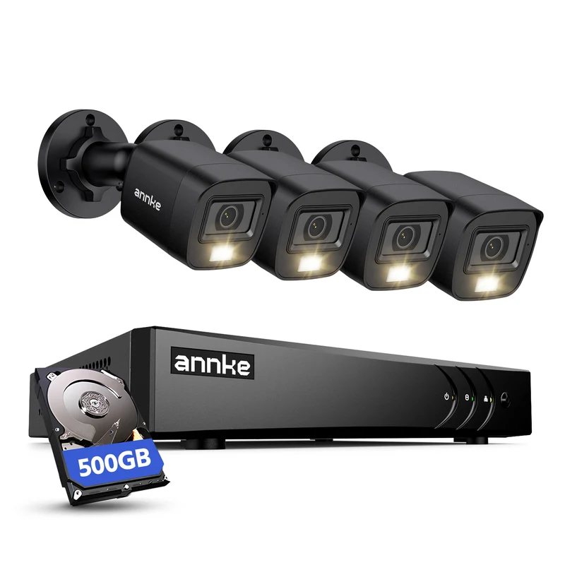 ANNKE DVR 8 Canales, 4x2MP Visión Nocturna en Color Cámaras Kit,500GB HDD, 3K Lite 8 CH DVR con Detección AI Personas/Vehiculos, 1080P Sistema Cámaras de Seguridad Cableadas, Grabación 24/7, 5en1