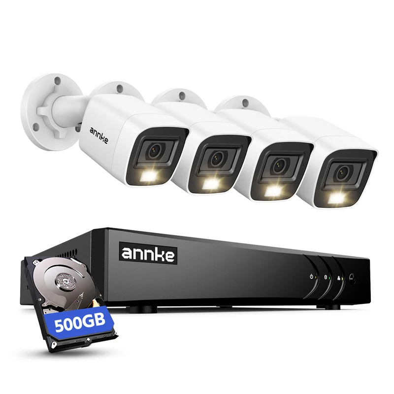ANNKE 4x2MP Sistema Cámaras de Seguridad Cableadas,500GB HDD,Grabación 24/7, 1920 X 1080 Fil Extérieure Caméras de Vidéosurveillance, Détection de Personne/Véhicule, Vision Nocturne en Couleur, IP67
