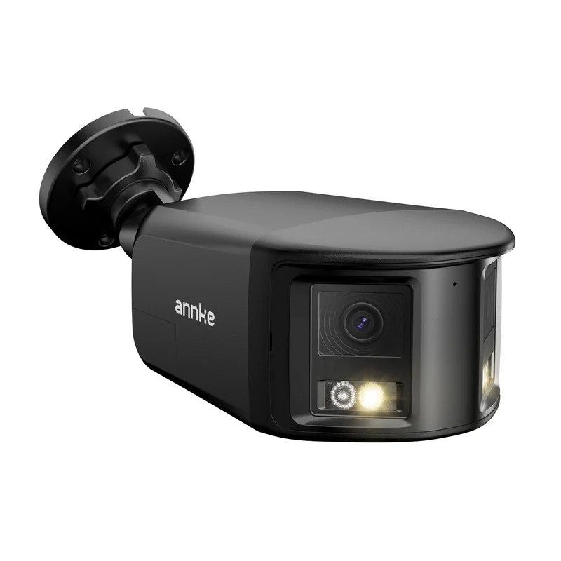 ANNKE Cámara de vigilancia PoE de doble lente 4K exterior con vista panorámica de 180°, audio bidireccional, reconocimiento de personas y vehículos, grabación 24/7, visión nocturna en color, IP67