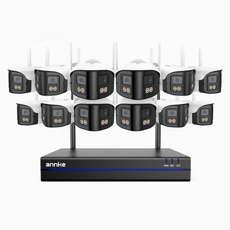 WSCD400P - Kit de 12 cámaras de vigilancia inalámbrico de 4MP con videograbador NVR de 16 canales, Doble Lente, WiFi Dual-Band 2.4G/5G, Visión Nocturna a Color, Audio Bidireccional, Almacenamiento en la Nube y Local hasta 256 GB, Compatible con Alexa