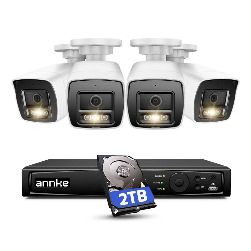 ANNKE Sistema de Seguridad PoE 12MP 4K+, 4 Cámaras Bala con Visión Nocturna en Color, Detección IA de Personas y Vehículos, NVR 8CH con HDD 2TB