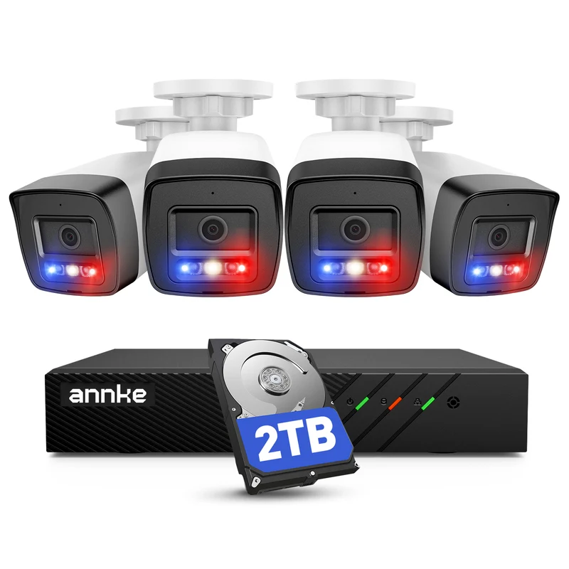 ANNKE Sistema de Cámaras de Seguridad PoE 3K, NVR 8CH 4K con HDD 2TB, 4 Cámaras IP Domo, Visión Nocturna en Color, Detección de Personas y Vehículos, Audio Bidireccional, IP67